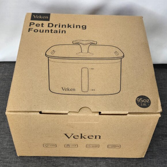 Veken Pet Drinking Water Fountain (95oz w/Blue Night Light Switch) Automatic - Picture 2 of 14